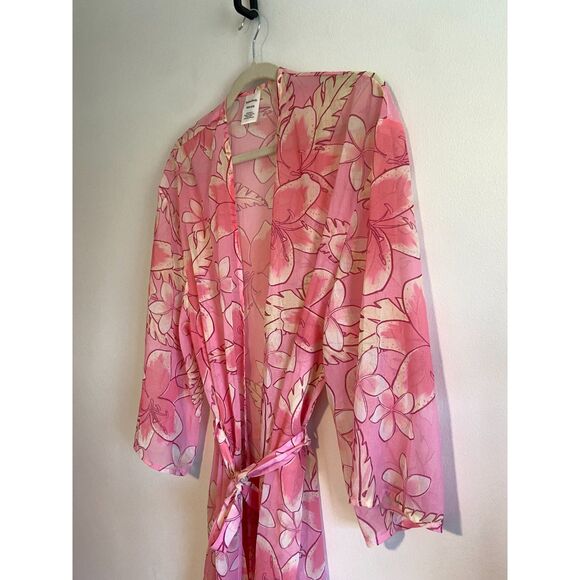 Kulani Kinis Pink Floral Tropical Print Robe/Cover-up/Kimono Size S/M - Picture 2 of 4